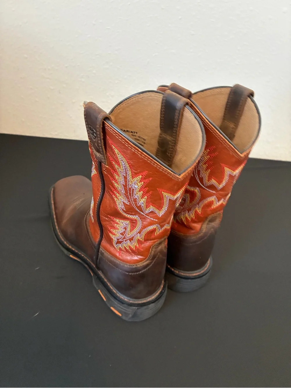 Ariat Brown Leather Boot Interior Label with Tan Lining